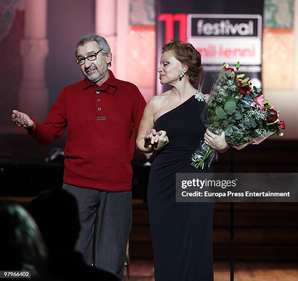 The singer Paloma San Basilio and actor Pepe Sacristan performs during a concert at palau La Musica on March 21, 2010 in Barcelona, Spain.