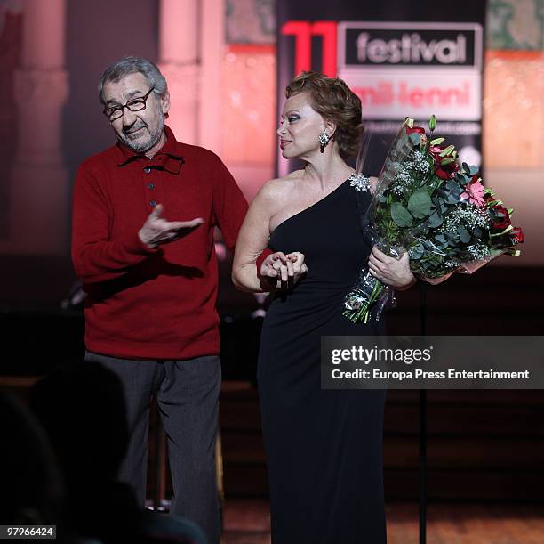 The singer Paloma San Basilio and actor Pepe Sacristan performs during a concert at palau La Musica on March 21, 2010 in Barcelona, Spain.