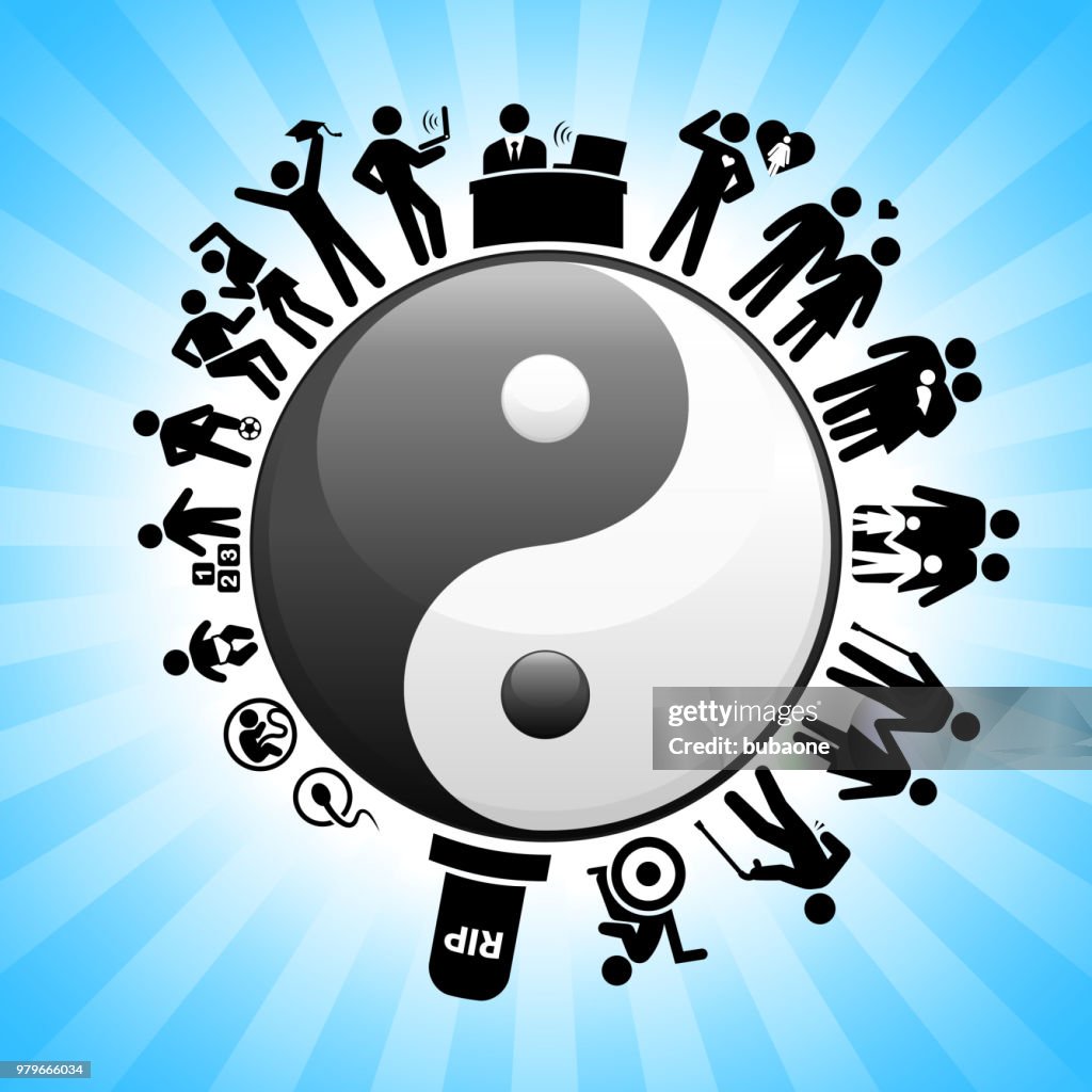 Yin-Yang-Zeichen auf menschlichen Lebenszyklus Hintergrund