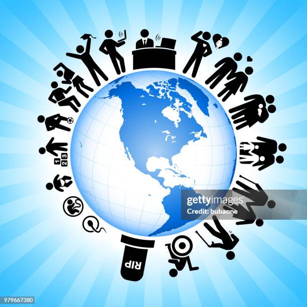 planet earth on human life cycle background - life cycle icon stock illustrations