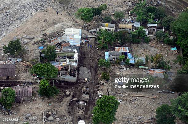 Aerial view of an area affected by Hurricane Ida in Verapaz, 71 km east of San Salvador, on November 15, 2009. Aid from the US arrived Sunday by...