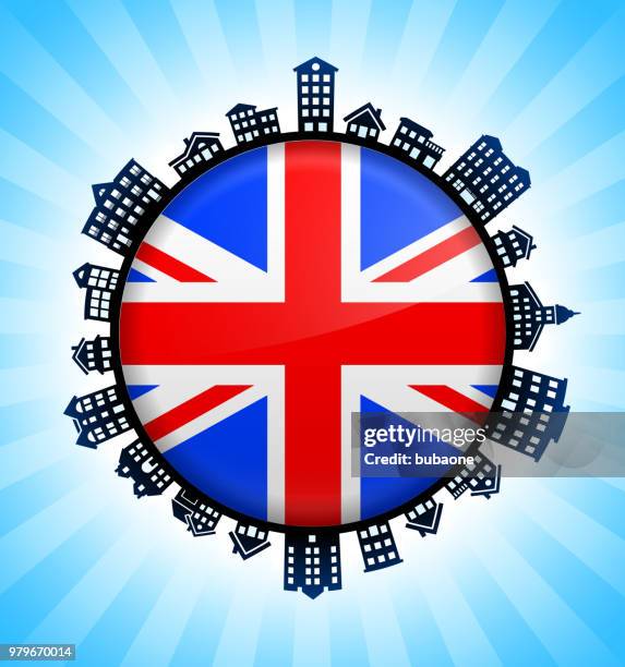 great britain on rural cityscape skyline background - housing development uk stock illustrations