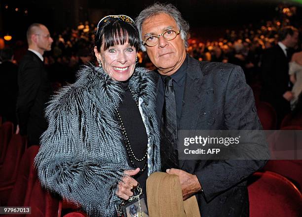 Actress Geraldine Chaplin poses with her husband Patricio Castilla after the Premiere of the musical "Wicked - Die Hexen von Oz" on March 8, 2010 at...