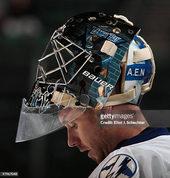 Goaltender Antero Niittymaki of the Tampa Bay Lightning on the ice prior to the start of the game against the Florida Panthers at the BankAtlantic...