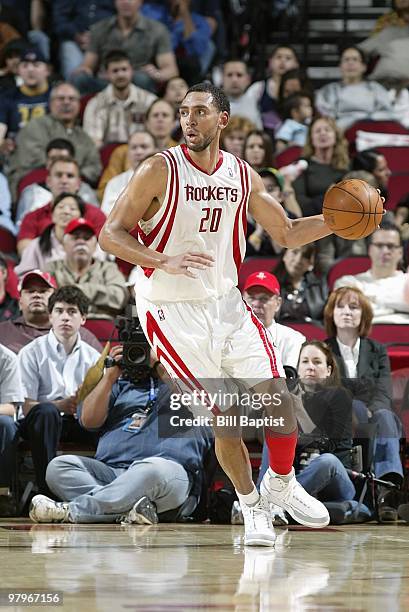 Jared Jeffries of the Houston Rockets moves the ball against the Sacramento Kings during the game on March 3, 2010 at the Toyota Center in Houston,...