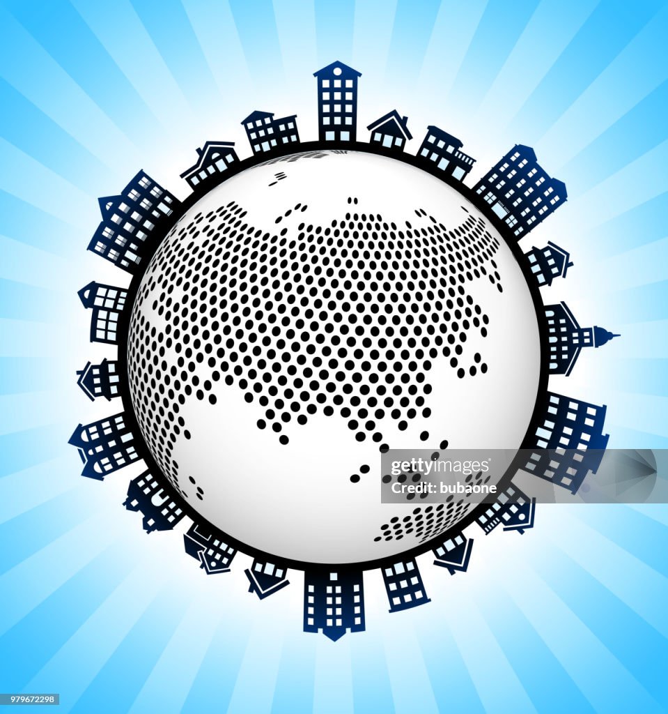 Asia on Rural Cityscape Skyline Background