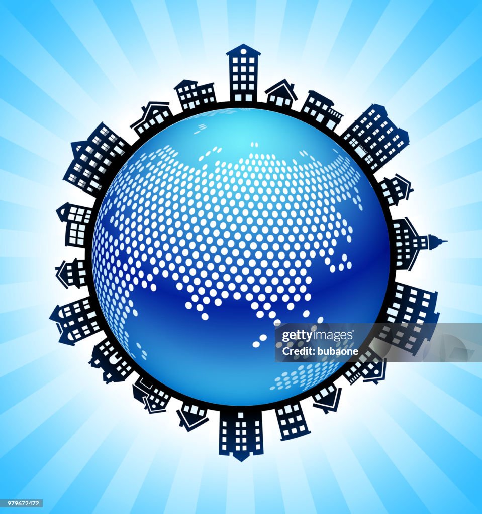 Asia on Rural Cityscape Skyline Background