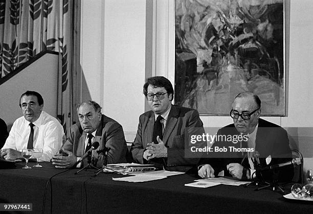 Meeting of the Football League Management Commitee, left to right, Robert Maxwell, Oxford United Chariman, Sir Arthur South, Norwich City Chairman,...