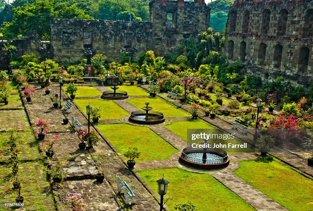 Garden at St Augustines Cathedral with pools Philippines