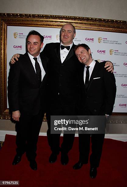 Anthony McPartlin, Declan Donnelly, Dara O'Brien attend the BAFTA Video Games Awards at the "Park Lane Hotel" on March 19, 2010 in London, England.