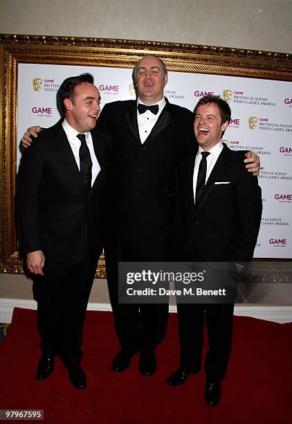 Anthony McPartlin, Declan Donnelly, Dara O'Brien attend the BAFTA Video Games Awards at the "Park Lane Hotel" on March 19, 2010 in London, England.