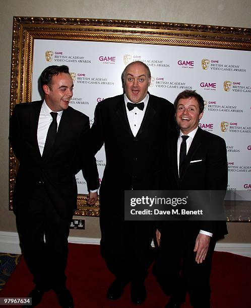 Anthony McPartlin, Declan Donnelly, Dara O'Brien attend the BAFTA Video Games Awards at the "Park Lane Hotel" on March 19, 2010 in London, England.