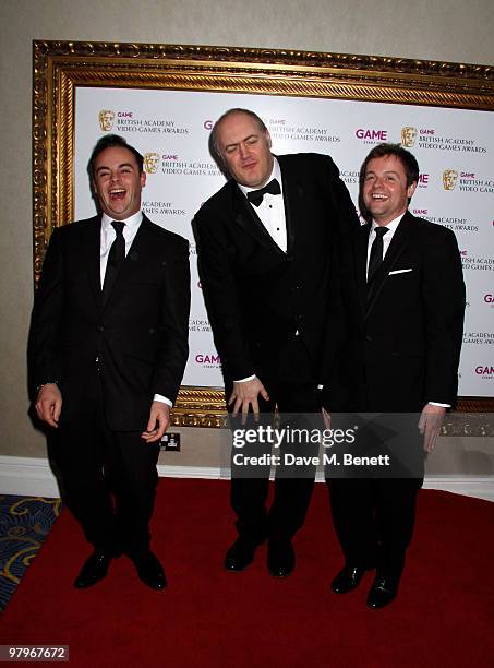 Anthony McPartlin, Declan Donnelly, Dara O'Brien attend the BAFTA Video Games Awards at the "Park Lane Hotel" on March 19, 2010 in London, England.