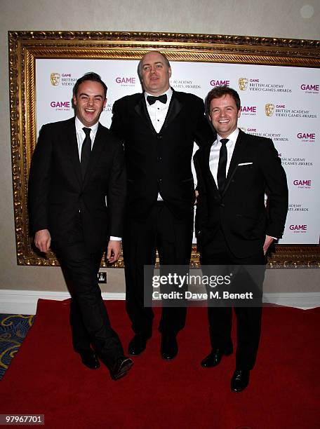 Anthony McPartlin, Declan Donnelly, Dara O'Brien attend the BAFTA Video Games Awards at the "Park Lane Hotel" on March 19, 2010 in London, England.