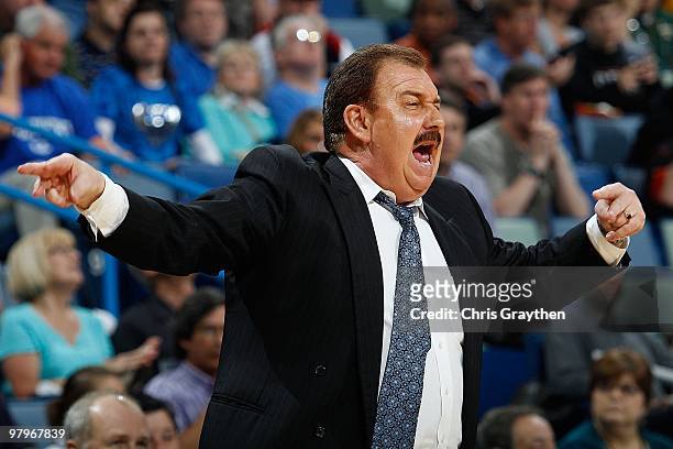 Head coach Blaine Taylor of the Old Dominion University Monarchs reacts during the game against the Baylor Bears during the second round of the 2010...