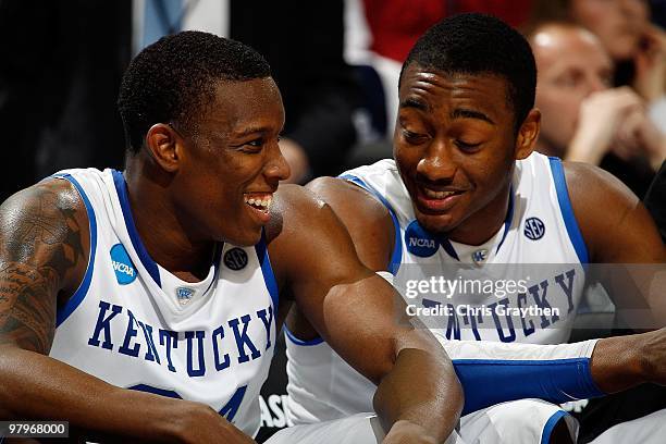 Eric Bledsoe and John Wall of the Kentucky Wildcats during the second round of the 2010 NCAA men's basketball tournament at the New Orleans Arena on...