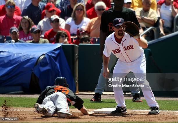 Kevin Youkilis of the Boston Red Sox plays against the Baltimore Orioles on March 20, 2010 in Fort Myers, Florida.