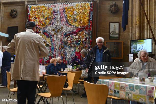 People sit at the cafe of the St Botolph's Church in Boston, Lincolnshire. The Lincolnshire town recorded the highest leave vote in the 2016...