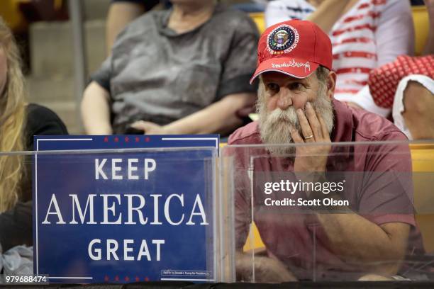 Supporters begin arriving for a campaign rally with President Donald Trump at the Amsoil Arena on June 20, 2018 in Duluth Minnesota. Earlier today...