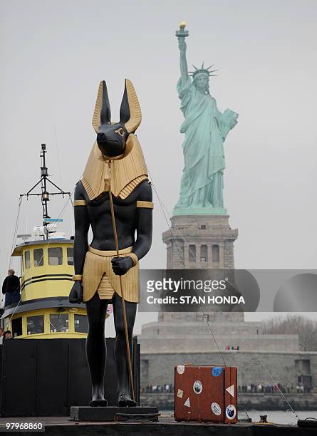 A 25-foot tall, 7-ton replica statue of the Egyptian god Anubis... News  Photo - Getty Images