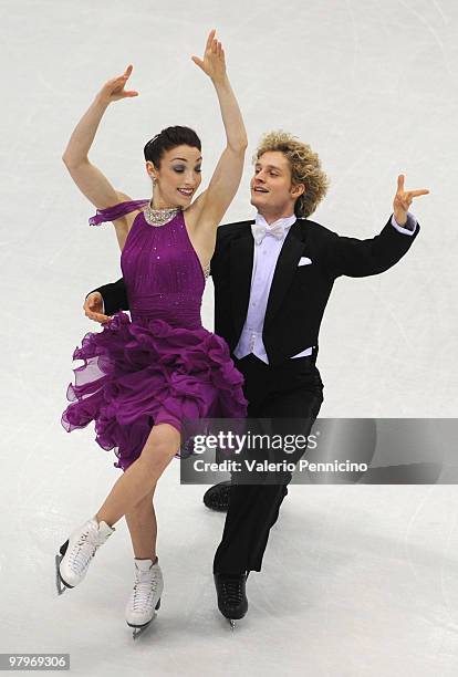 Meryl Davis and Charlie White of USA compete in the Ice Dance Compulsory Dance during the 2010 ISU World Figure Skating Championships on March 23,...
