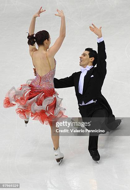 Luca Lanotte and Anna Cappellini of Italy compete in the Ice Dance Compulsory Dance during the 2010 ISU World Figure Skating Championships on March...