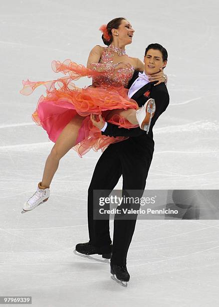 Vanessa Crone and Paul Poirier of Canada compete in the Ice Dance Compulsory Dance during the 2010 ISU World Figure Skating Championships on March...