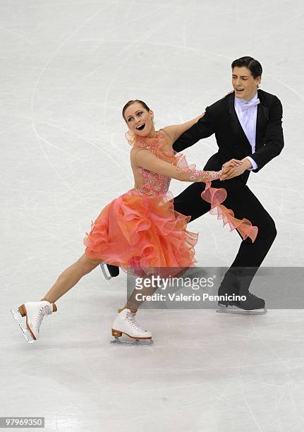Vanessa Crone and Paul Poirier of Canada compete in the Ice Dance Compulsory Dance during the 2010 ISU World Figure Skating Championships on March...