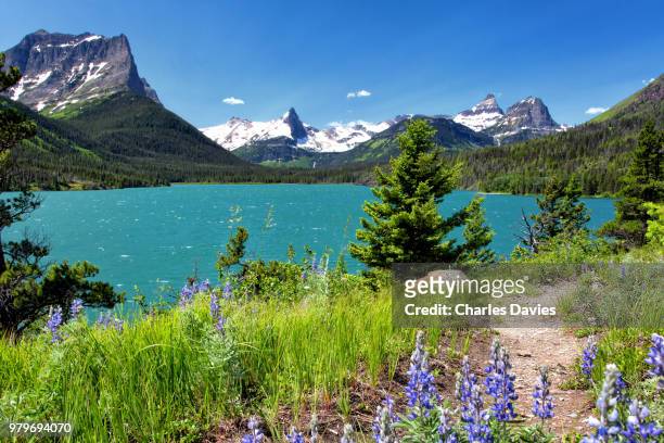 saint mary lake, glacier national park, montana, usa - parque nacional glacier fotografías e imágenes de stock