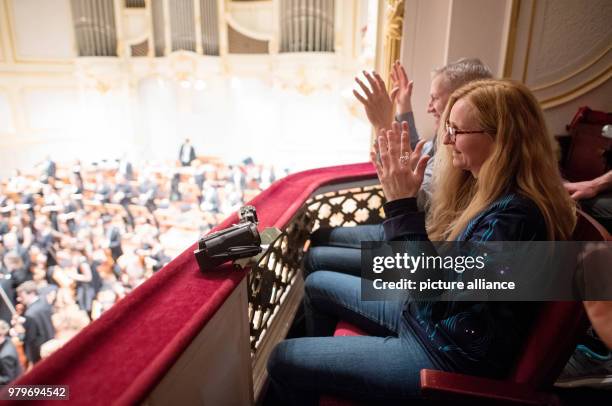 February 2018, Germany, Hamburg: Claudia Weyel wears a so-called 'Sound Shirt' before a concert of the Young Hamburg Symphony Orchestra in the...