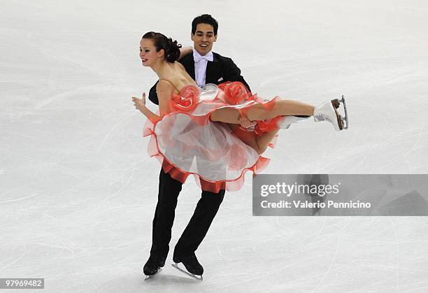 Luca Lanotte and Anna Cappellini of Italy compete in the Ice Dance Compulsory Dance during the 2010 ISU World Figure Skating Championships on March...