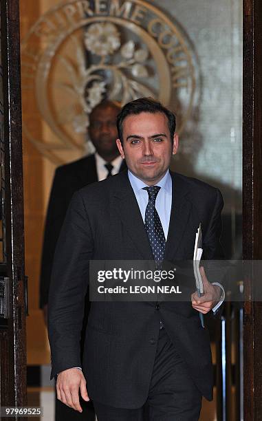 French university researcher Nicolas Granatino leaves the Supreme Court in central London, on March 23, 2010. A battle by one of Europe's richest...