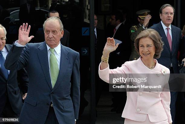 King Juan Carlos I of Spain and Queen Sofia of Spain attend a 'La Caixa' scholarship awards at the La Caixa headquarters on March 23, 2010 in...