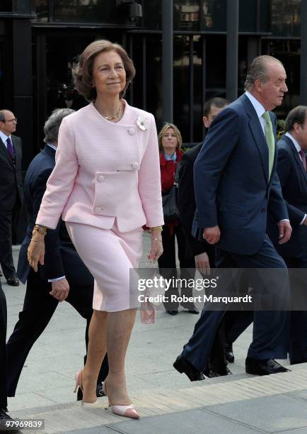 King Juan Carlos I of Spain and Queen Sofia of Spain attend a 'La Caixa' scholarship awards at the La Caixa headquarters on March 23, 2010 in...