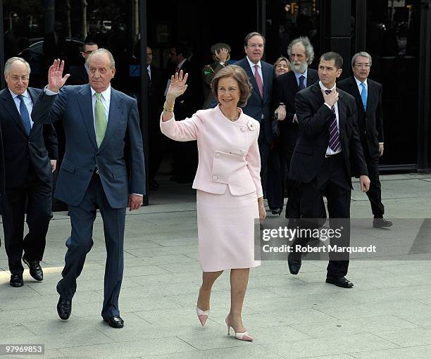 King Juan Carlos I of Spain and Queen Sofia of Spain attend a 'La Caixa' scholarship awards at the La Caixa headquarters on March 23, 2010 in...