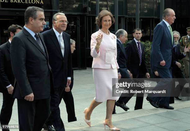 King Juan Carlos I of Spain and Queen Sofia of Spain attend a 'La Caixa' scholarship awards at the La Caixa headquarters on March 23, 2010 in...