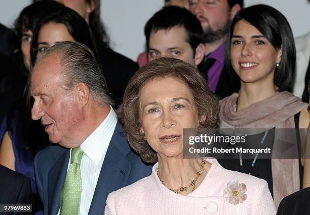 King Juan Carlos I of Spain and Queen Sofia of Spain attend a 'La Caixa' scholarship awards at the La Caixa headquarters on March 23, 2010 in...