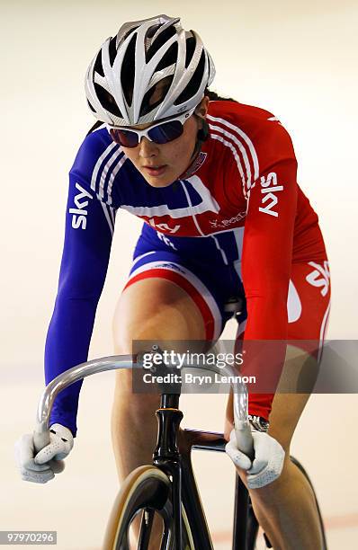 Victoria Pendleton of Great Britain in action during training for the UCI Track Cycling World Championships at the Ballerup Super Arena on March 23,...