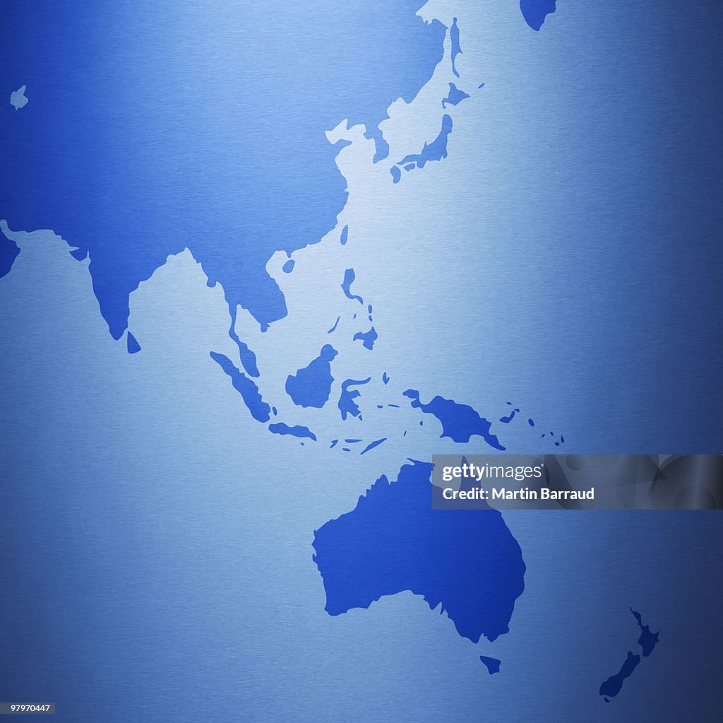 Close up of Australia and Southeast Asia on map