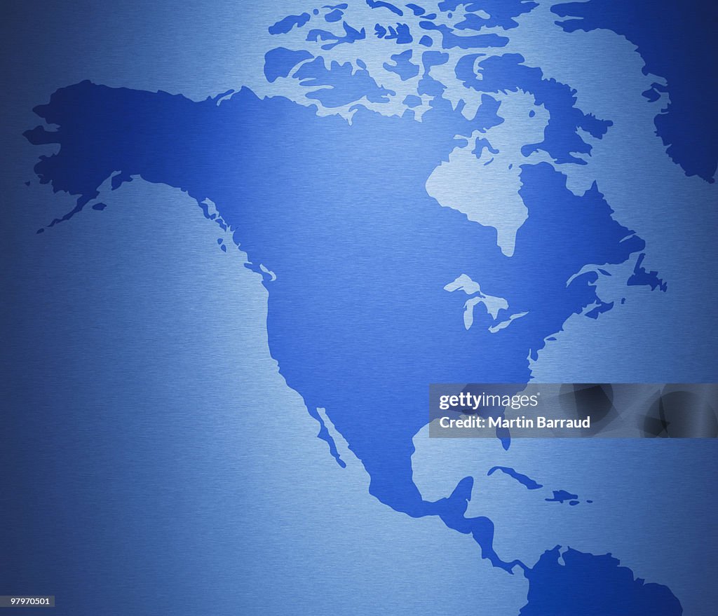 Close up of North America on map