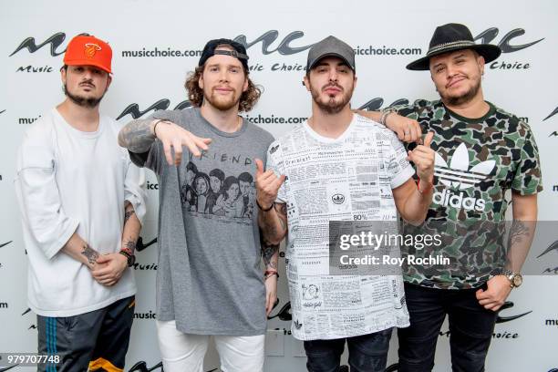 Pablo Mejia Bermudez, David Escobar Gallego, Juan David M. Castano and Juan David Huertas Clavijo of Piso 21 visit Music Choice on June 20, 2018 in...