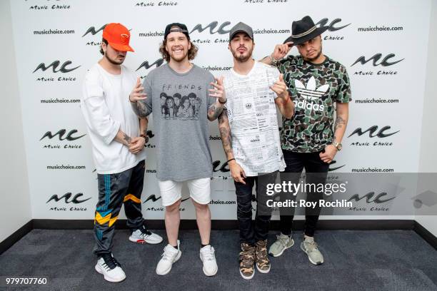 Pablo Mejia Bermudez, David Escobar Gallego, Juan David M. Castano and Juan David Huertas Clavijo of Piso 21 visit Music Choice on June 20, 2018 in...