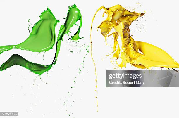 green and yellow paint - colours merging stock pictures, royalty-free photos & images