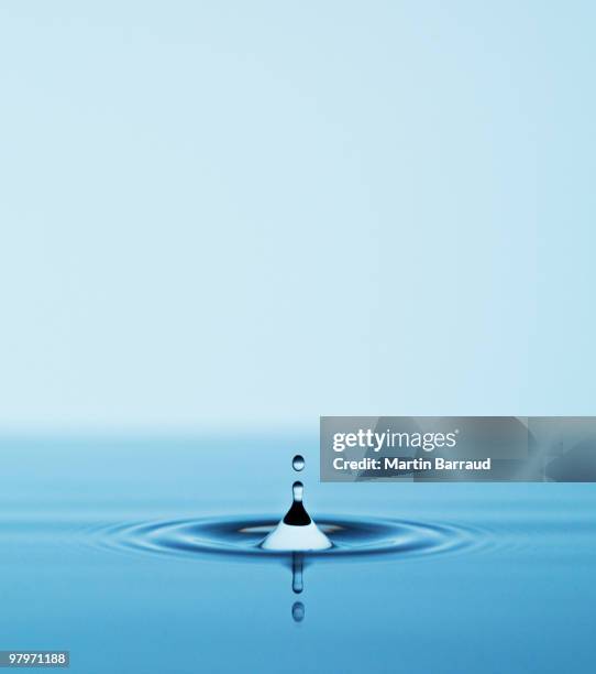 close up of droplet falling in pool of water - drop bildbanksfoton och bilder