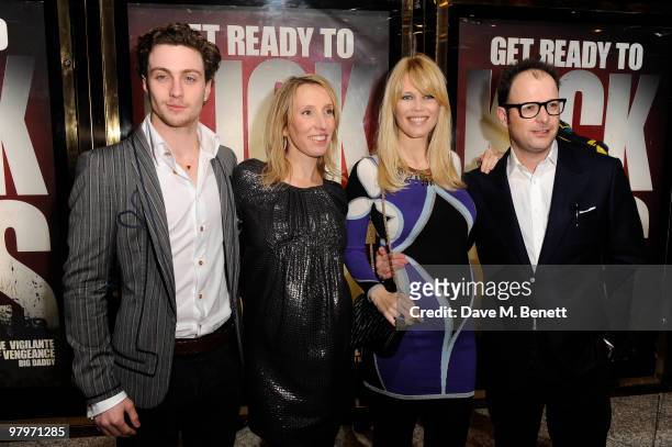 Aaron Johnson, Sam Taylor Wood, Claudia Schiffer and Matthew Vaughn attend the premiere of "Kick Ass" at Empire Leicester Square on March 22, 2010 in...