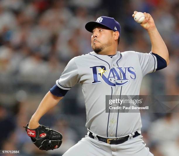 Pitcher Vidal Nuno of the Tampa Bay Rays pitches in an MLB baseball game against the New York Yankees on June 14, 2018 at Yankee Stadium in the Bronx...