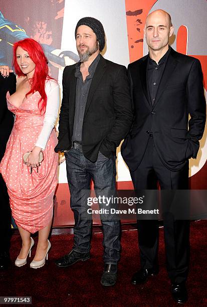 Jane Goldman, Brad Pitt and Mark Strong attend the premiere of "Kick Ass" at Empire Leicester Square on March 22, 2010 in London, England. Pic shows:...