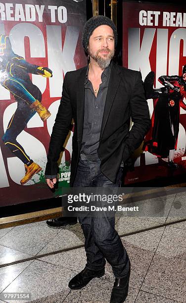 Brad Pitt attends the premiere of "Kick Ass" at Empire Leicester Square on March 22, 2010 in London, England.