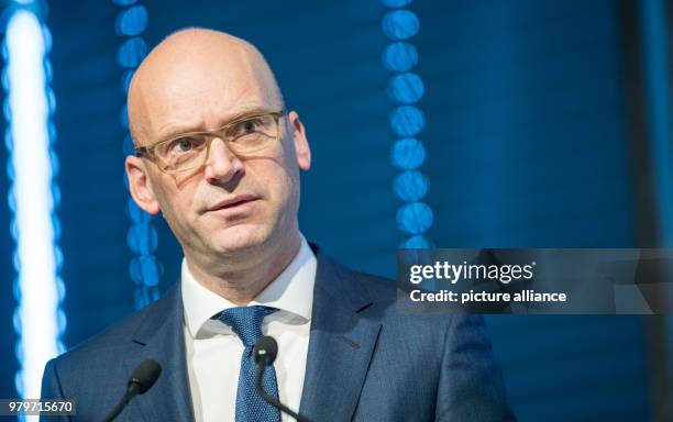 March 2018, Germany, Metzingen: Chief executive Mark Langer speaking during a annual balance sheet press conference for the year 2017. Photo:...