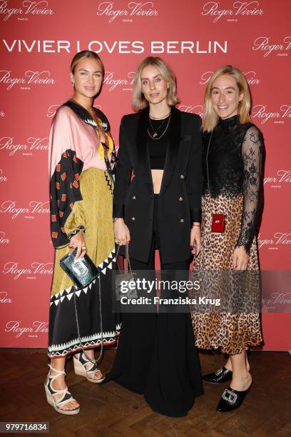 Nina Suess, Lisa Hahnbueck and Sonia Lyson attend the 'Roger Vivier Loves Berlin' event at Soho House on June 20, 2018 in Berlin, Germany.